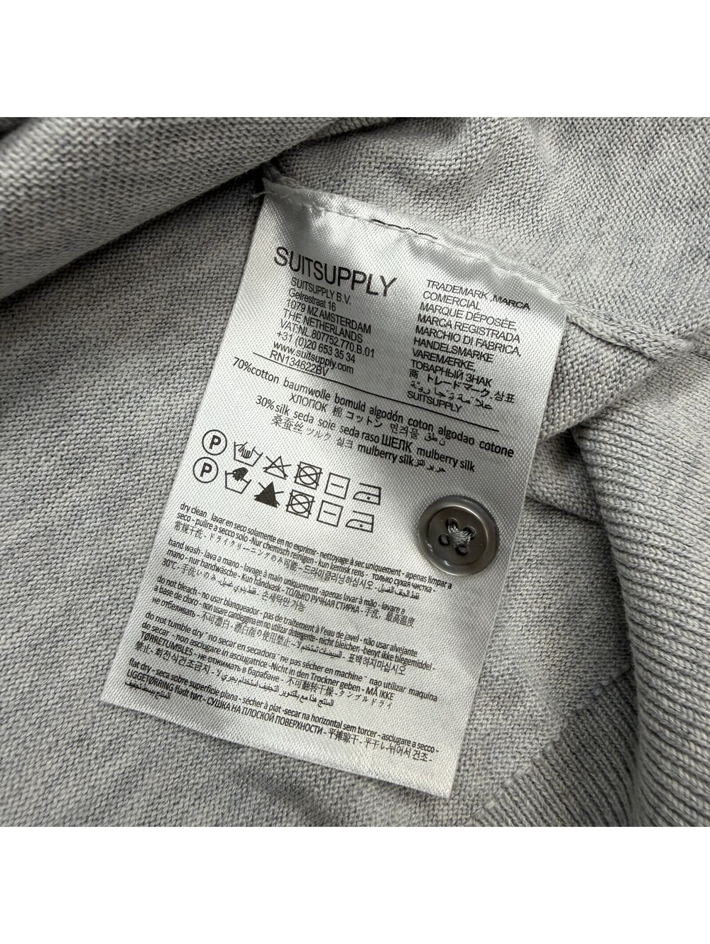 SuitSupply Polo Shirt Mens Large Gray Grey Silk Cotton Short Sleeve Stretch - Picture 8 of 9